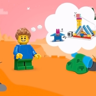 Tegning av LEGO figur på eventyr i ørkenen.